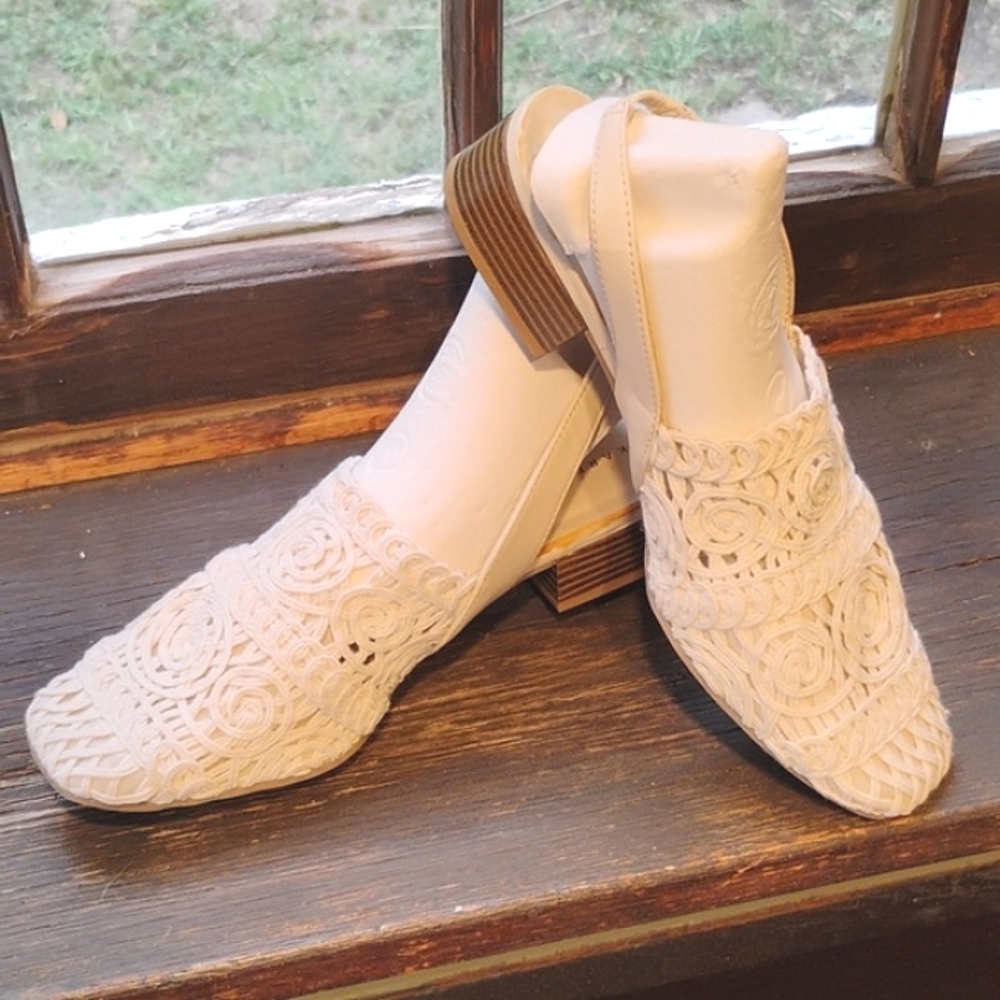 Karen Scott Women's Crocheted Slingback Shoes Size 10, Ivory Color